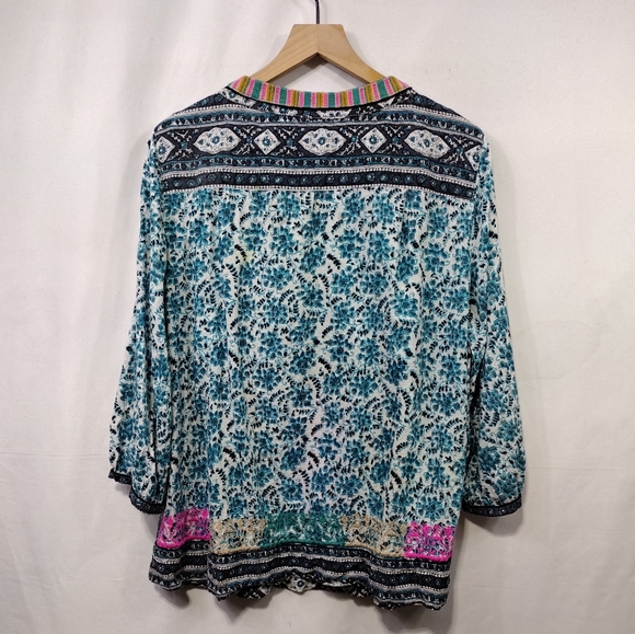 John Mark Embroidered Floral Tunic Top Women's L Blue Casual Cottagecore Peasant - Picture 8 of 12